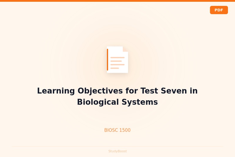 Learning Objectives for Test Seven in Biological Systems