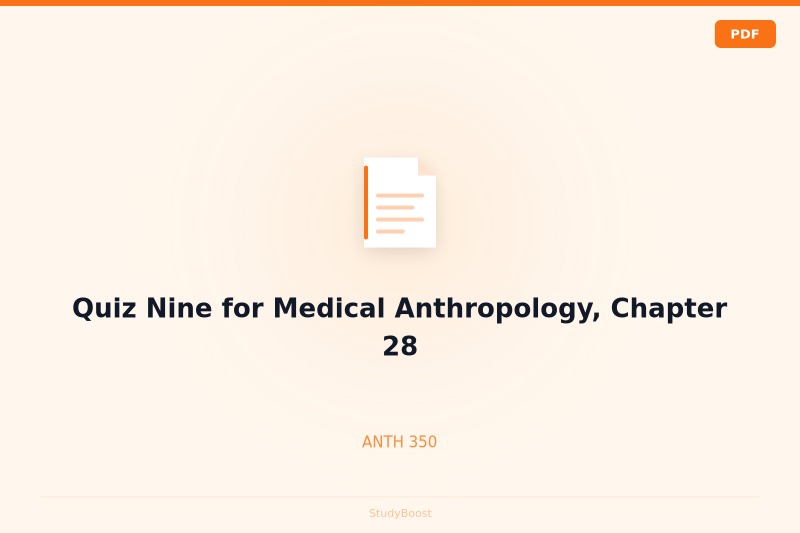 Quiz Nine for Medical Anthropology, Chapter 28