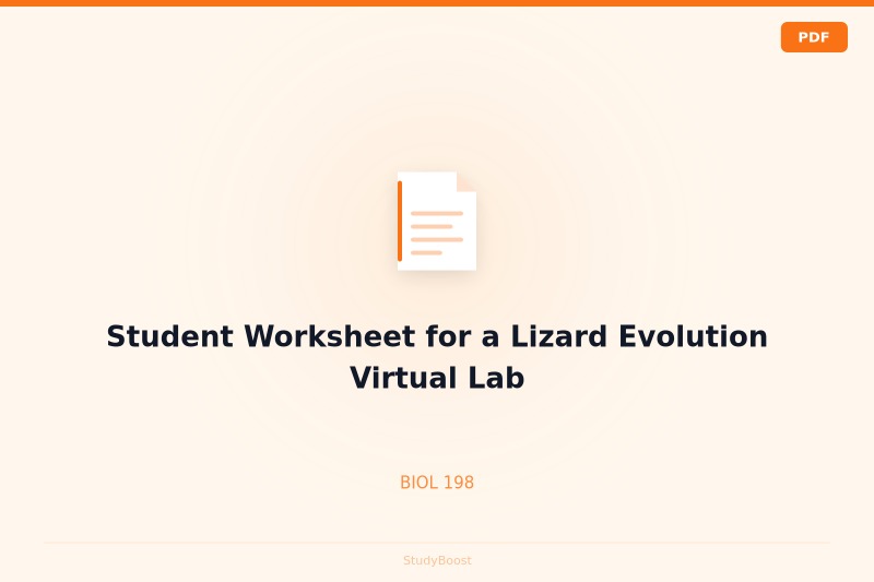 Student Worksheet for a Lizard Evolution Virtual Lab