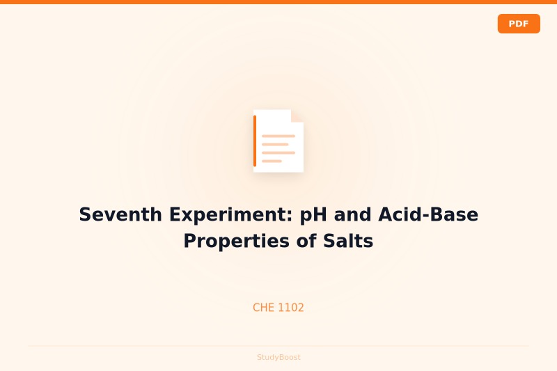 Seventh Experiment: pH and Acid-Base Properties of Salts