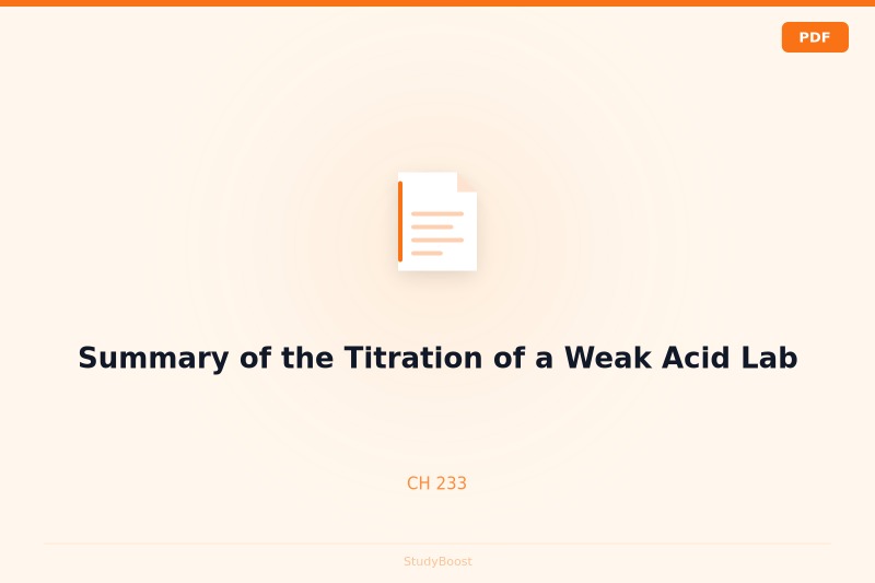 Summary of the Titration of a Weak Acid Lab