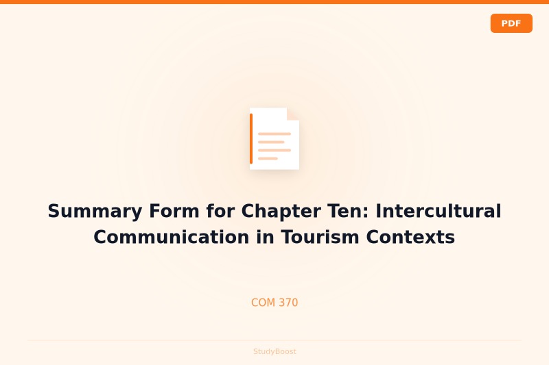 Summary Form for Chapter Ten: Intercultural Communication in Tourism Contexts