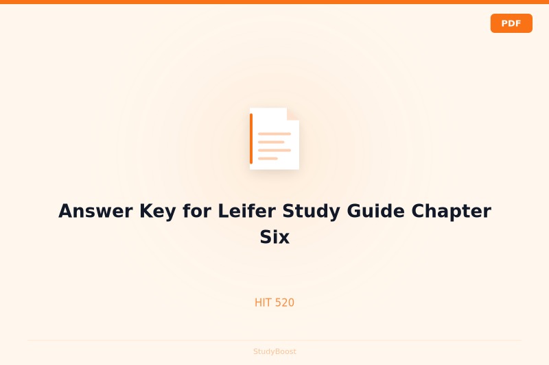 Answer Key for Leifer Study Guide Chapter Six