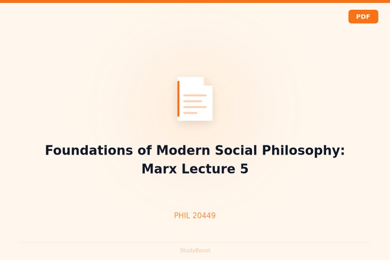 Foundations of Modern Social Philosophy: Marx Lecture 5
