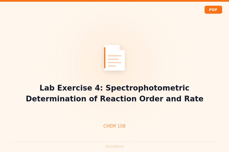 Lab Exercise 4: Spectrophotometric Determination of Reaction Order and Rate Constant