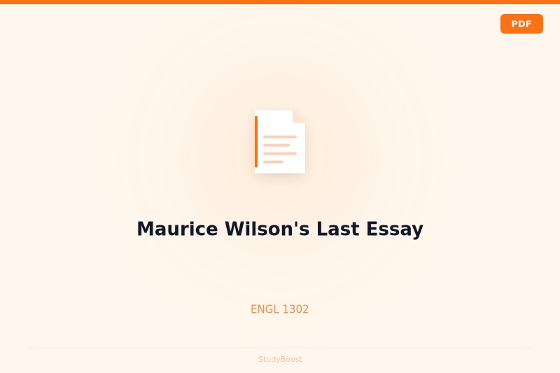 Maurice Wilson's Last Essay