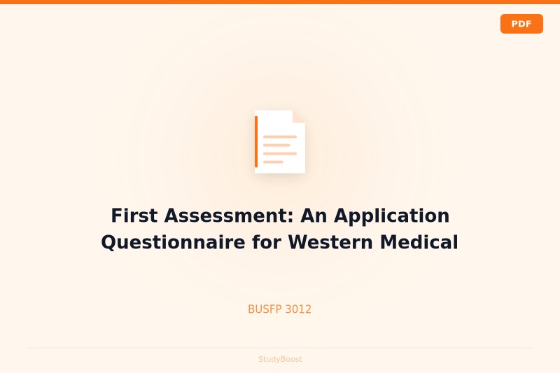 First Assessment: An Application Questionnaire for Western Medical Enterprises