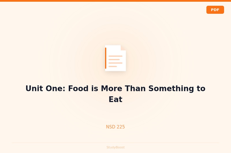 Unit One: Food is More Than Something to Eat