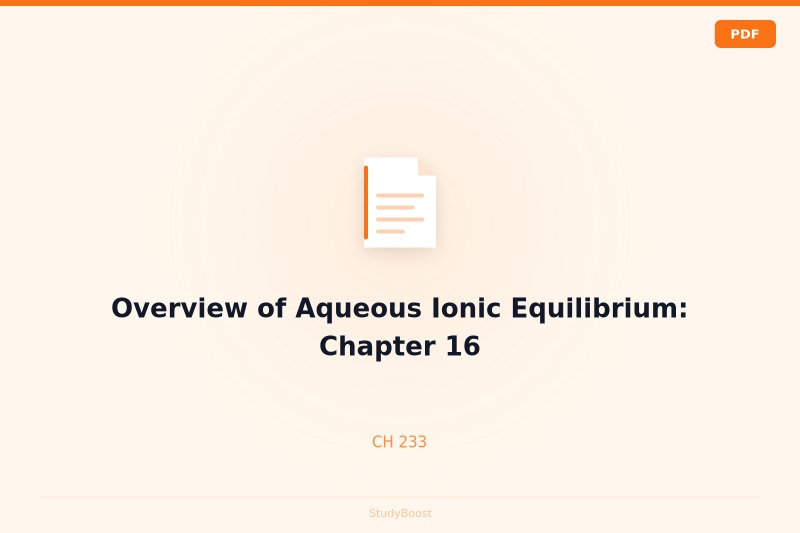 Overview of Aqueous Ionic Equilibrium: Chapter 16