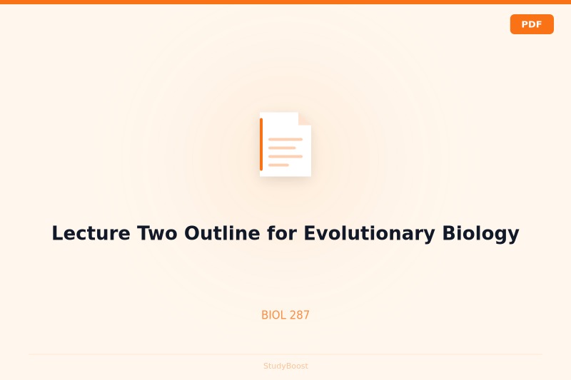 Lecture Two Outline for Evolutionary Biology
