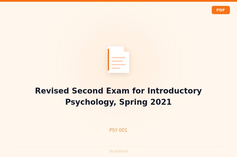 Revised Second Exam for Introductory Psychology, Spring 2021