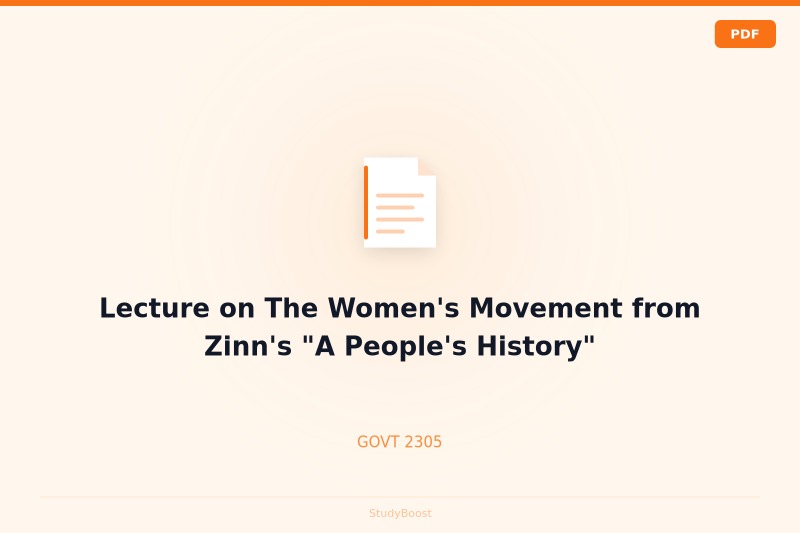 Lecture on The Women's Movement from Zinn's "A People's History"