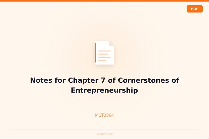 Notes for Chapter 7 of Cornerstones of Entrepreneurship