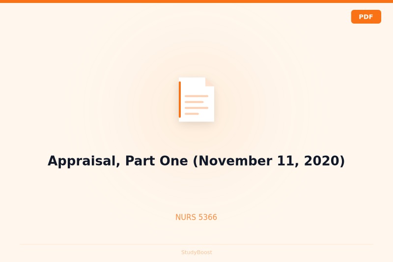 Appraisal, Part One (November 11, 2020)