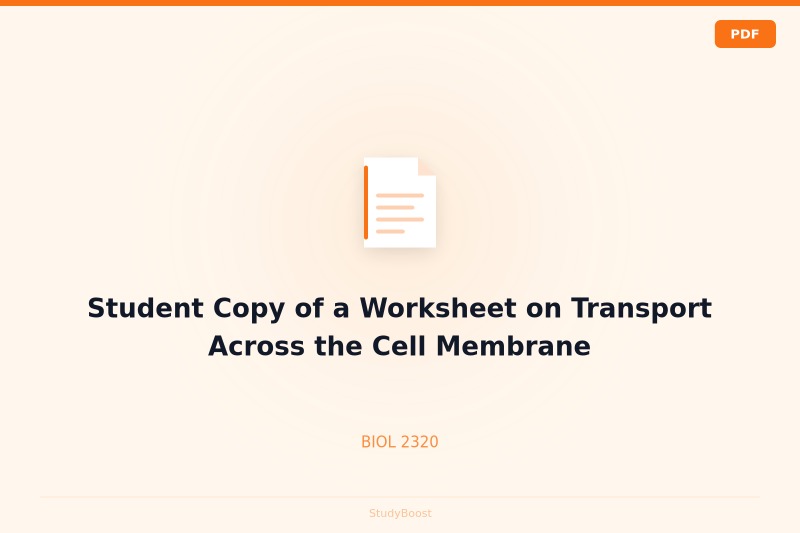 Student Copy of a Worksheet on Transport Across the Cell Membrane