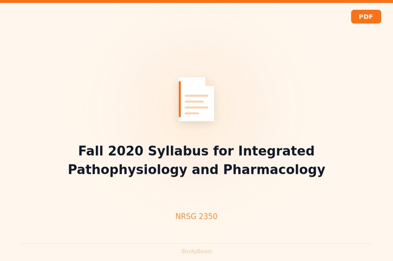 Fall 2020 Syllabus for Integrated Pathophysiology and Pharmacology