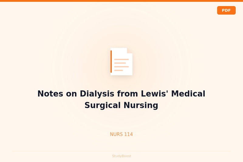 Notes on Dialysis from Lewis' Medical Surgical Nursing