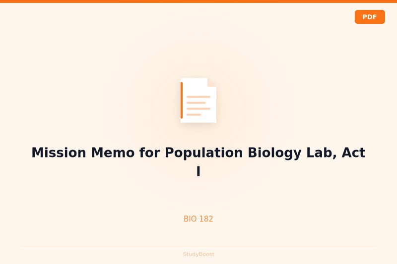 Mission Memo for Population Biology Lab, Act I