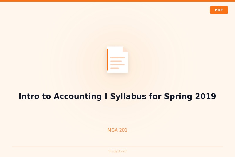 Intro to Accounting I Syllabus for Spring 2019