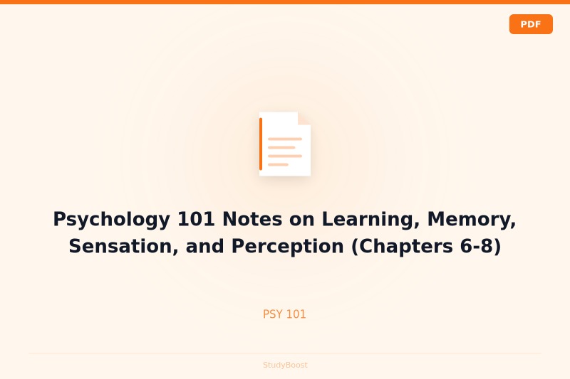 Psychology 101 Notes on Learning, Memory, Sensation, and Perception (Chapters 6-8)