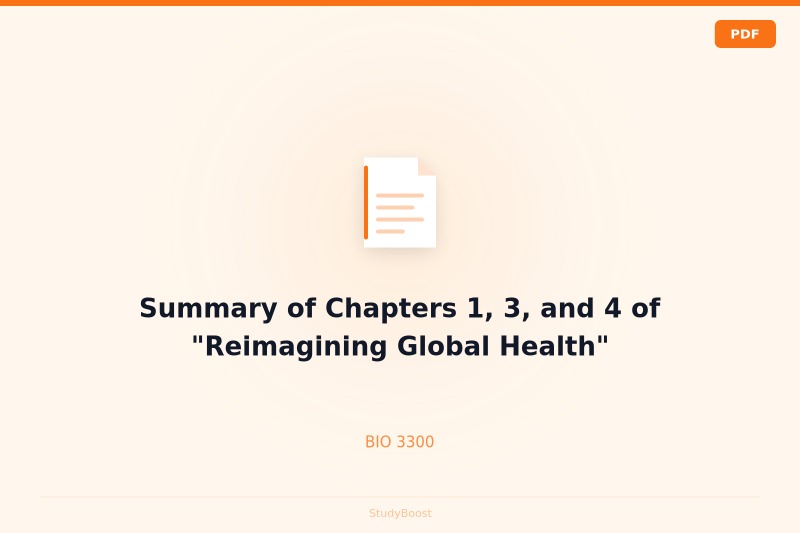 Summary of Chapters 1, 3, and 4 of "Reimagining Global Health"