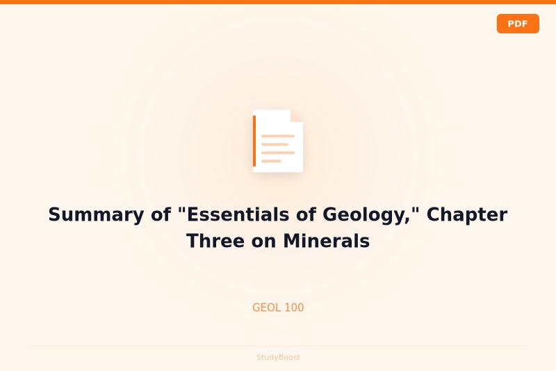 Summary of "Essentials of Geology," Chapter Three on Minerals