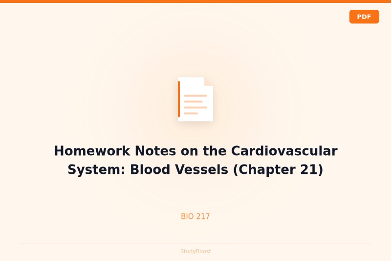Homework Notes on the Cardiovascular System: Blood Vessels (Chapter 21)