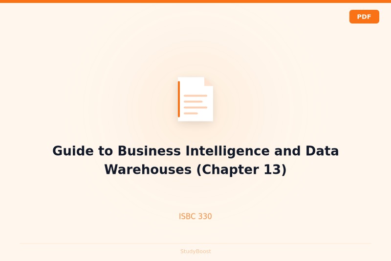 Guide to Business Intelligence and Data Warehouses (Chapter 13)