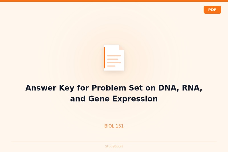 Answer Key for Problem Set on DNA, RNA, and Gene Expression