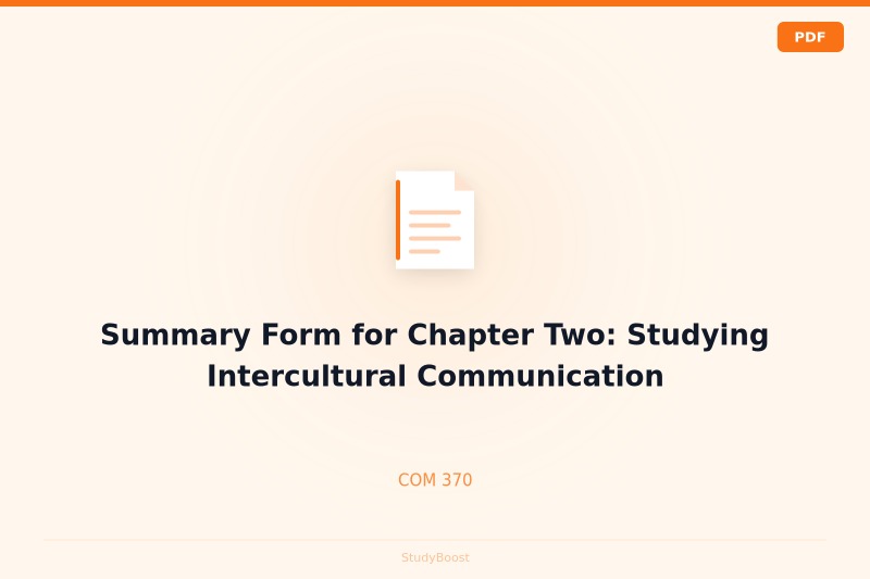 Summary Form for Chapter Two: Studying Intercultural Communication