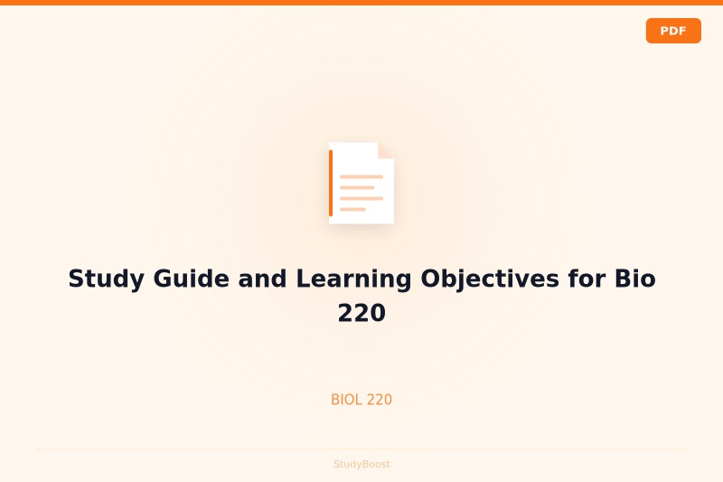 Study Guide and Learning Objectives for Bio 220
