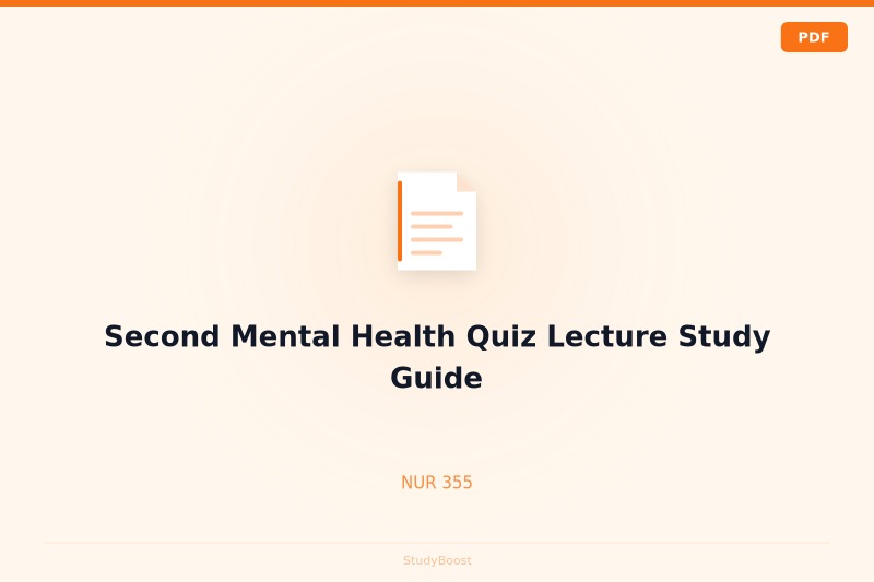 Second Mental Health Quiz Lecture Study Guide