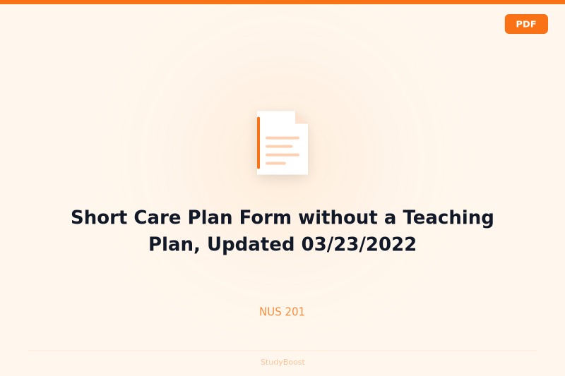 Short Care Plan Form without a Teaching Plan, Updated 03/23/2022