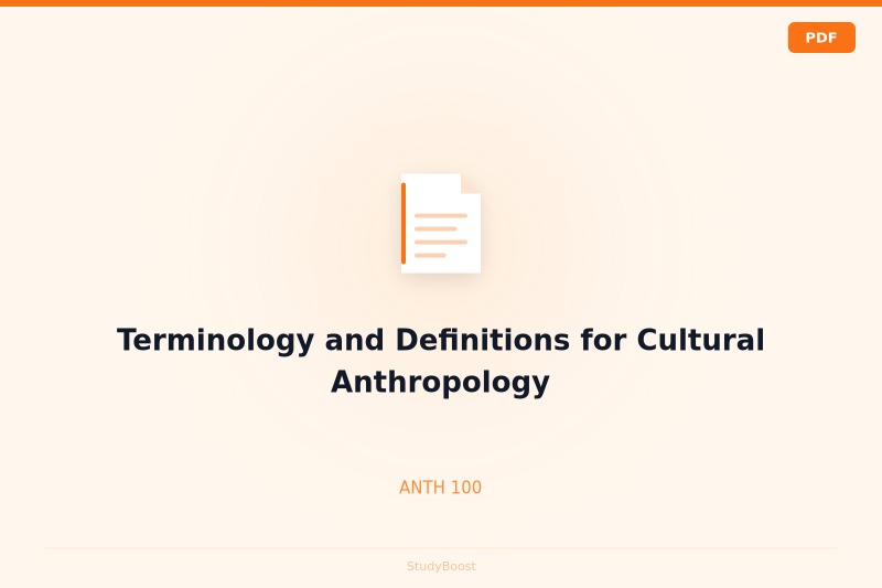 Terminology and Definitions for Cultural Anthropology
