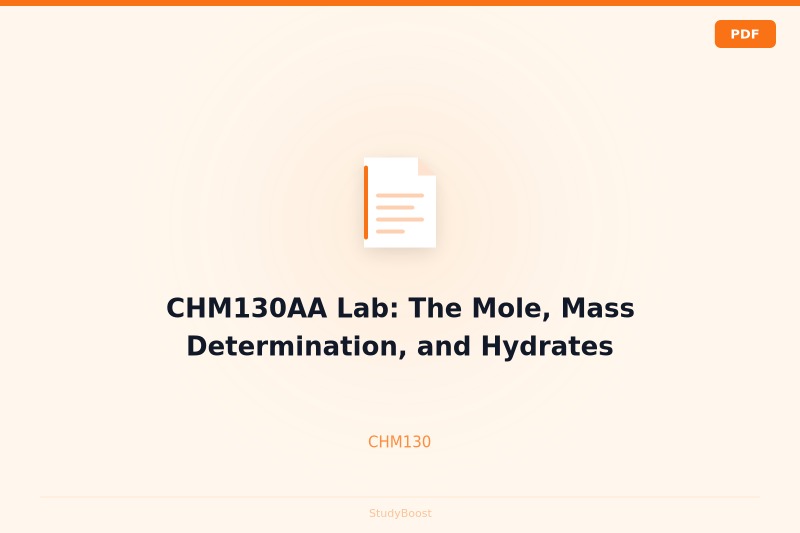 CHM130AA Lab: The Mole, Mass Determination, and Hydrates