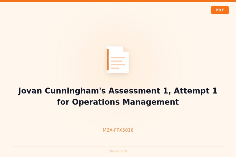 Jovan Cunningham's Assessment 1, Attempt 1 for Operations Management