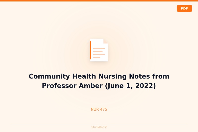 Community Health Nursing Notes from Professor Amber (June 1, 2022)