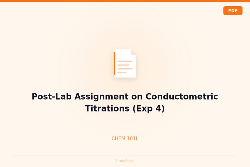 Post-Lab Assignment on Conductometric Titrations (Exp 4)