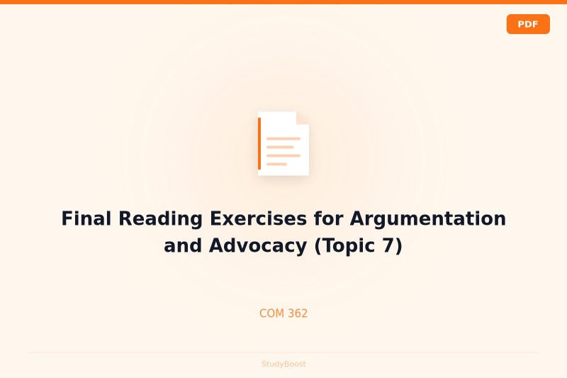 Final Reading Exercises for Argumentation and Advocacy (Topic 7)