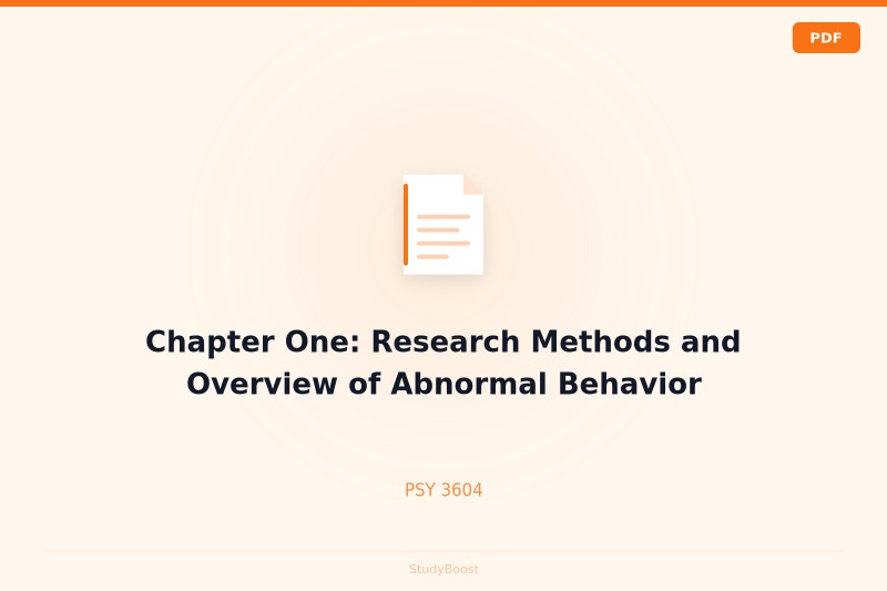 Chapter One: Research Methods and Overview of Abnormal Behavior