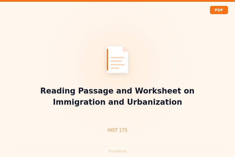 Reading Passage and Worksheet on Immigration and Urbanization