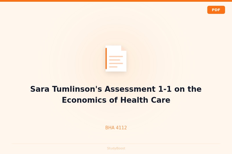 Sara Tumlinson's Assessment 1-1 on the Economics of Health Care