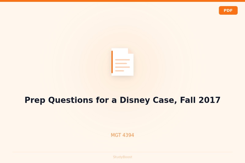 Prep Questions for a Disney Case, Fall 2017