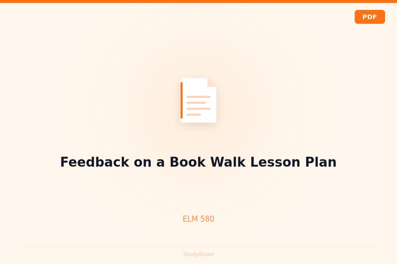 Feedback on a Book Walk Lesson Plan