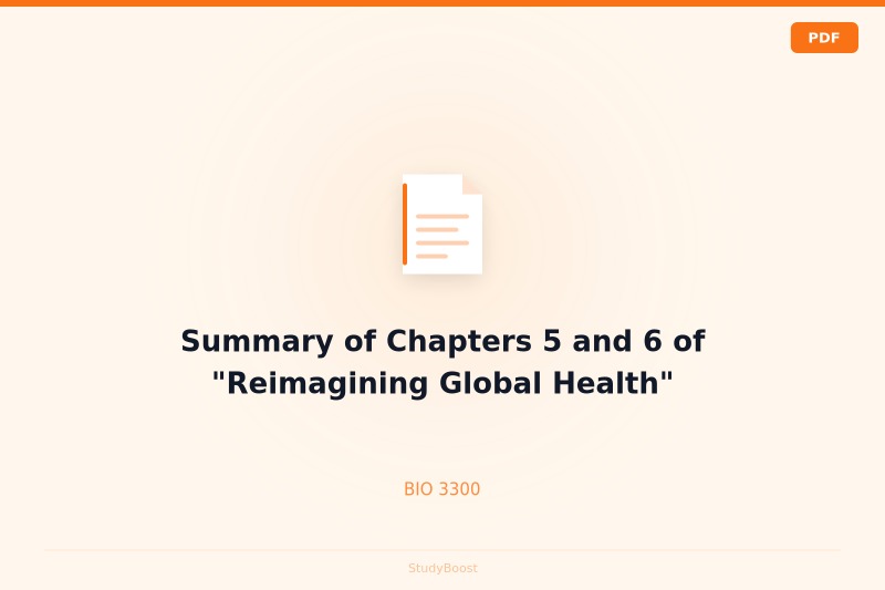 Summary of Chapters 5 and 6 of "Reimagining Global Health"