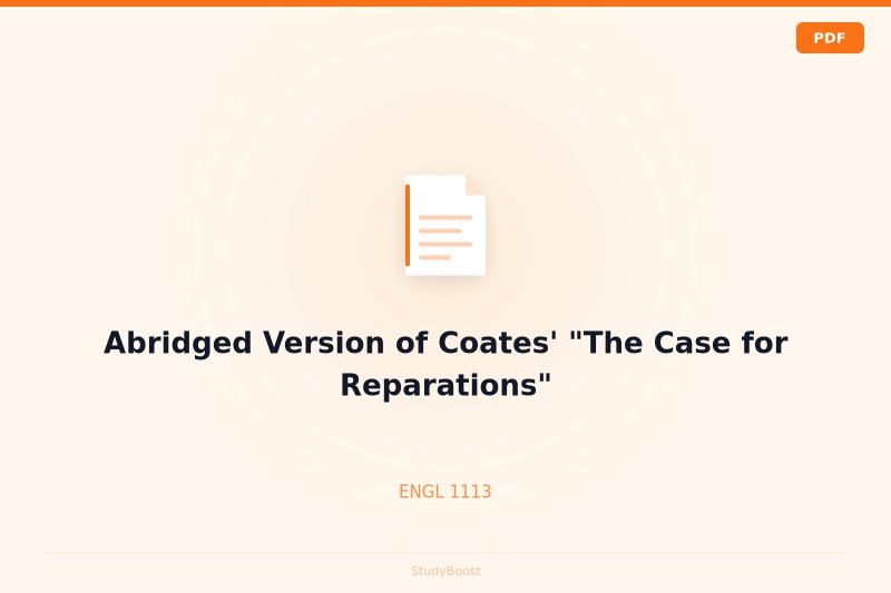 Abridged Version of Coates' "The Case for Reparations"