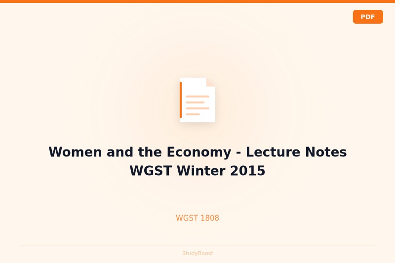 Women and the Economy - Lecture Notes WGST Winter 2015