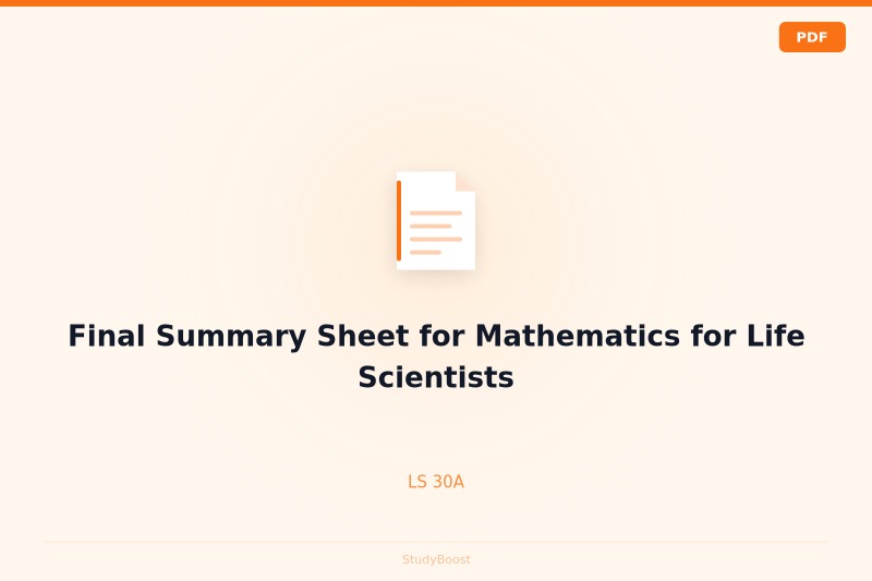Final Summary Sheet for Mathematics for Life Scientists