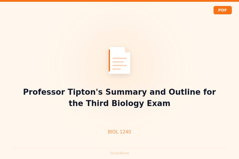 Professor Tipton's Summary and Outline for the Third Biology Exam