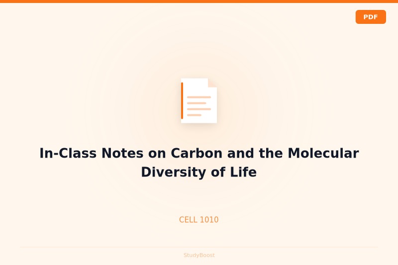 In-Class Notes on Carbon and the Molecular Diversity of Life